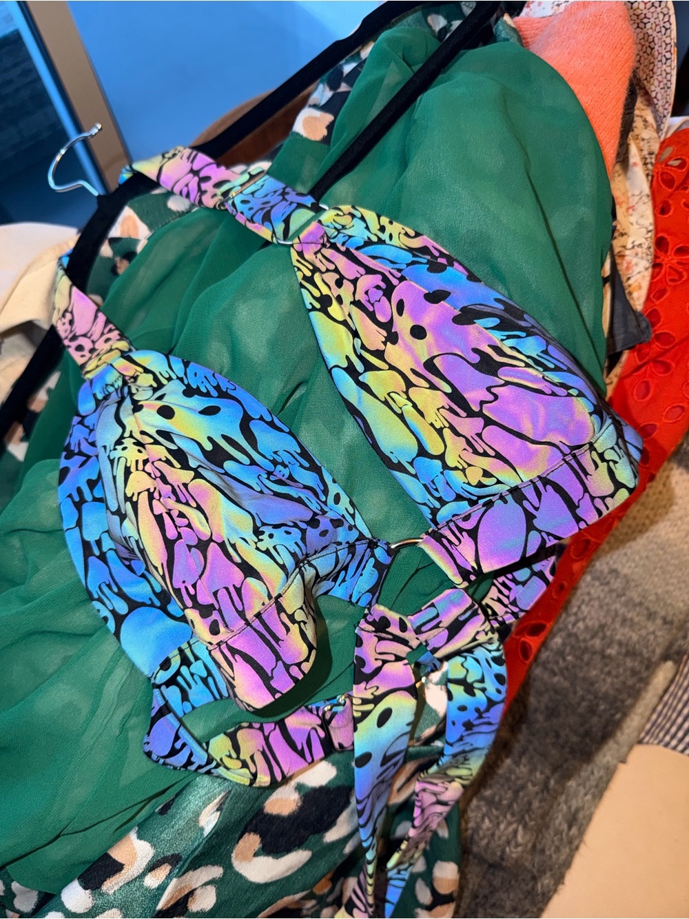 iHeartRaves Iridescent Halter Top Trippy Skulls Mushroom Rave Festival Size M - Picture 6 of 6